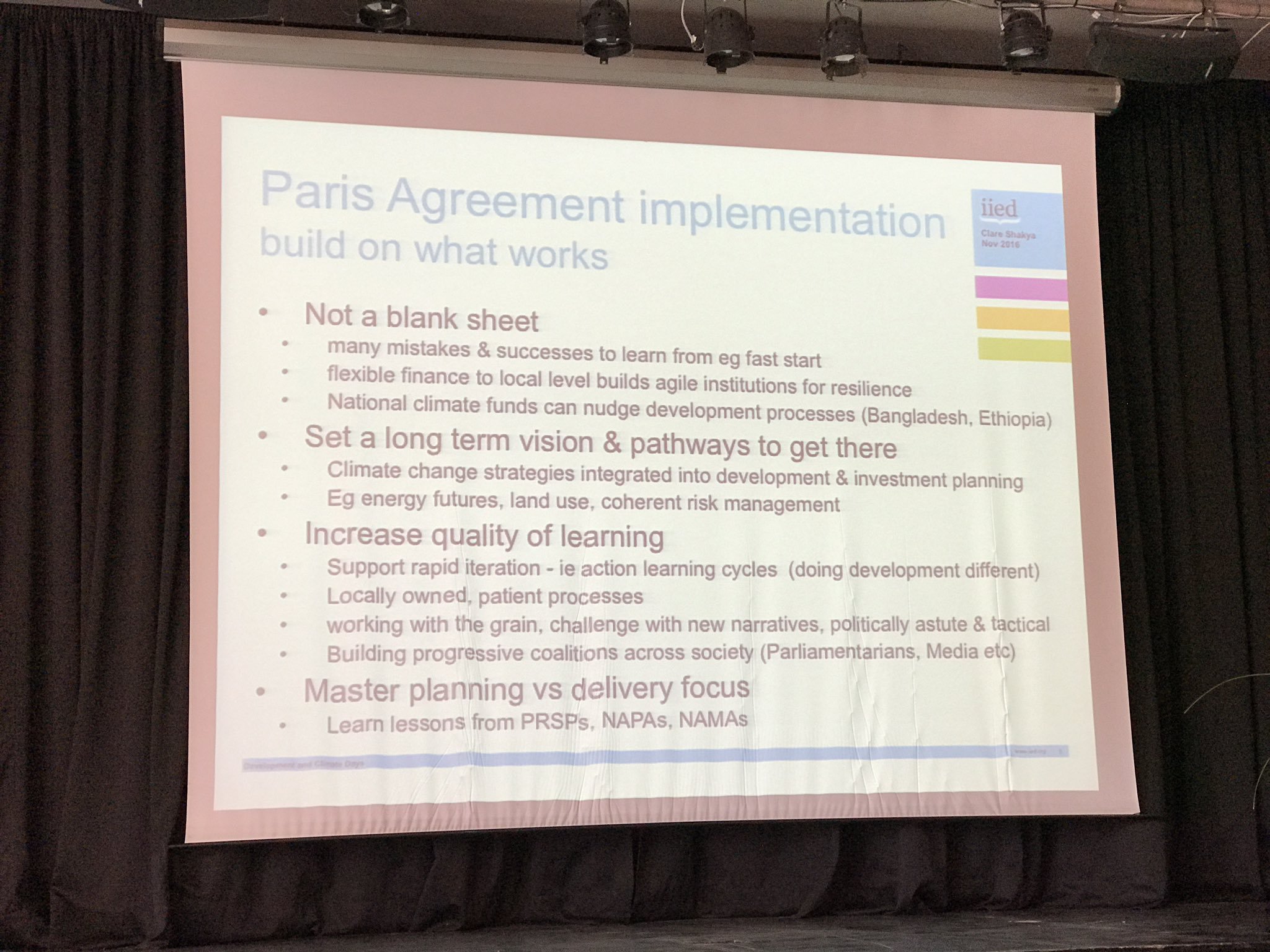 Clare Shakya @IIED: build on what works to implement Paris agreement #dcdays https://t.co/RfhItMGP7S